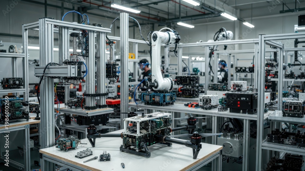 Fototapeta premium Advanced Robotics in High-Tech Manufacturing Facility Design Setup
