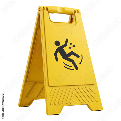 Yellow Foldable Caution Sign with Wet Floor Symbol for Industrial Safety and Hazard Concept PNG