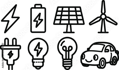 Icons of Renewable Energy and Electricity power sustainable