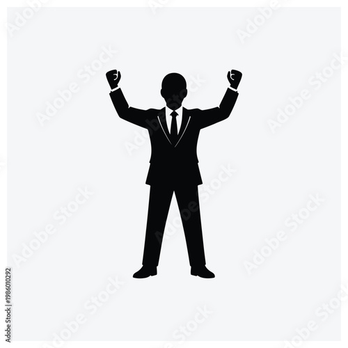 Man with raised fists silhouette, representing success, victory, or power