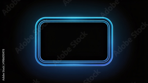 A glowing blue neon rectangle on a dark background with a futuristic design