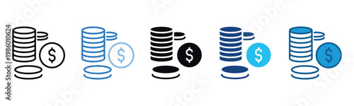 Coin Icon Set Multiple Style Of
