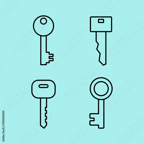 Line Art Key Illustration Bundle Security Access Lock Outline Vector Icon Set Clean Graphic Collection