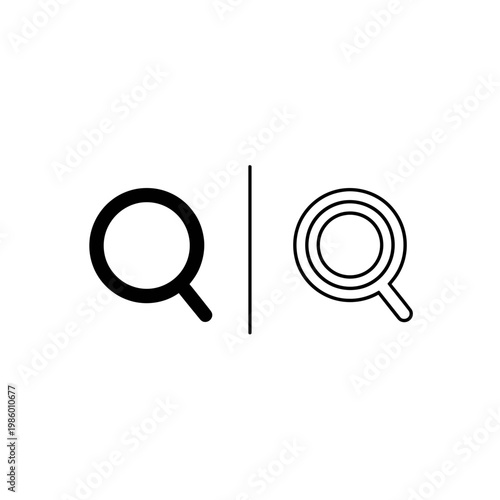 Magnifying glass and search icon set in solid and outline style with magnifying inspection discovery research minimalist isolated interface