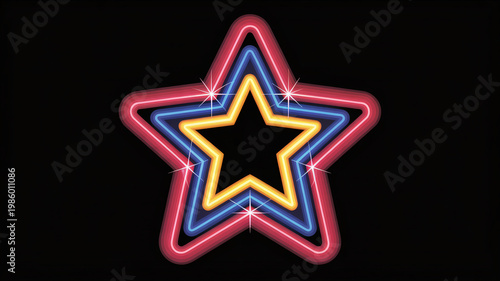 A vibrant neon star shines brightly against a dark background with colorful glowing lines