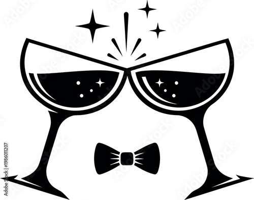 Celebratory champagne glasses and bow tie illustration