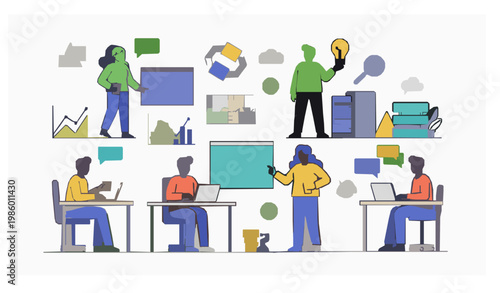 Technology programming team software development vector illustration