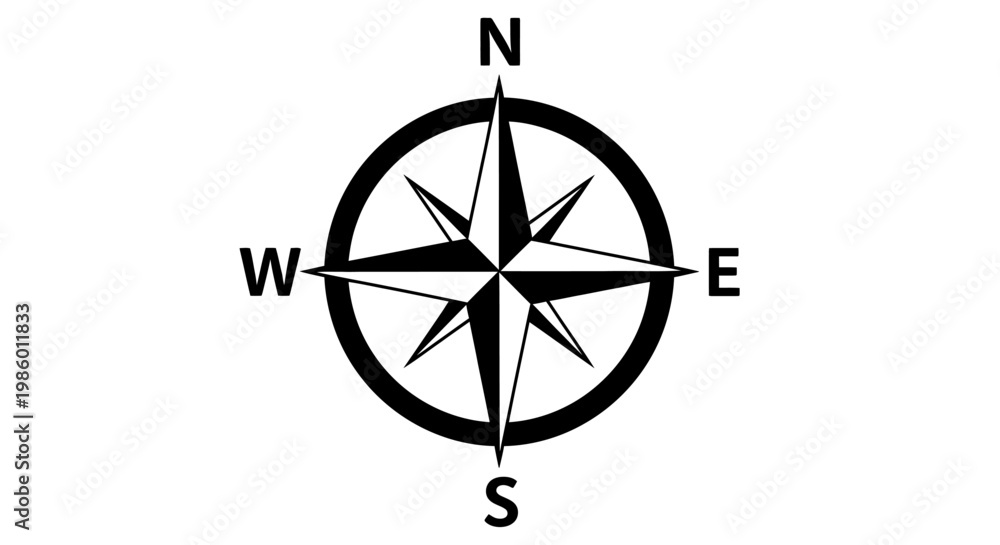 Fototapeta premium Simple Compass Rose Indicating North, South, East, West on Isolated White Background