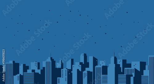 City Skyline Silhouette at Night with Stars and Dark Blue Sky