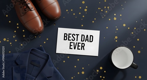 Heartfelt father's day celebration 'best dad ever' card with loving gesture and gift