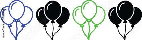 Colorful balloon clusters with varying string styles in a simple illustration