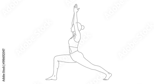 Woman Practicing Warrior Pose Yoga Exercise for Strength and Balance on Isolated White Background