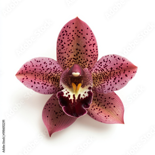 Orchid flower with spotted petals in pink and burgundy colors showing sustainable florals beauty and natural elegance