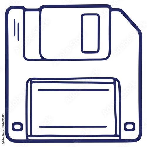 Illustration of retro floppy disk storage medium for computer systems perfect for nostalgic technology designs and vintage computing graphics