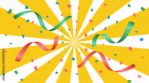 A vibrant and festive background with colorful confetti and ribbons