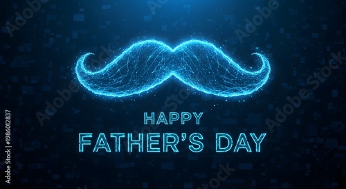 Happy father's day glowing blue mustache design for celebrating dad and fatherhood