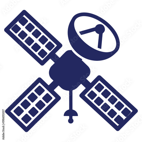 Satellite orbiting earth with solar panels and communication dish for global connection concept and digital communication