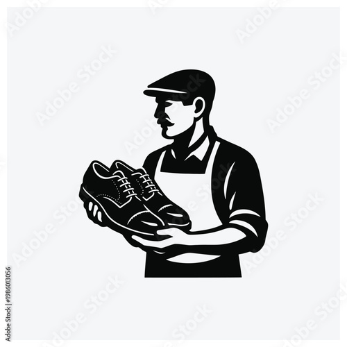 Shop owner holding a pair of sneakers silhouette