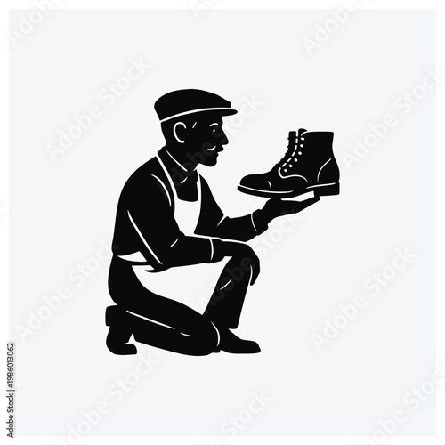 Man kneeling and adjusting shoe lace or inspecting shoe