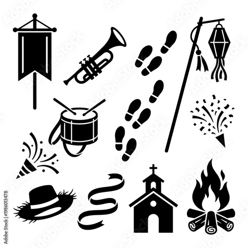 Ox cart bonfire and guitarist festival silhouette