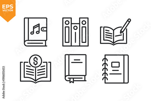 Set of line icons related to Book, E-Learning, School. Vector illustration.