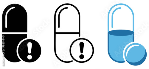 capsule pill warning medication icon set