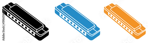 harmonica musical instrument icon set