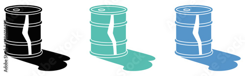 oil spill pollution barrel environmental hazard icon set