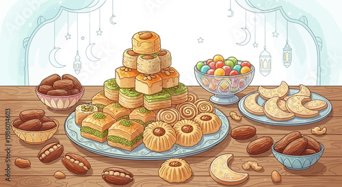 Assortment of Middle Eastern Sweets for Ramadan Celebration