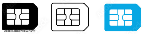 sim card illustration outline and black icon set
