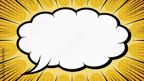 A cartoon speech bubble with a yellow background and black lines