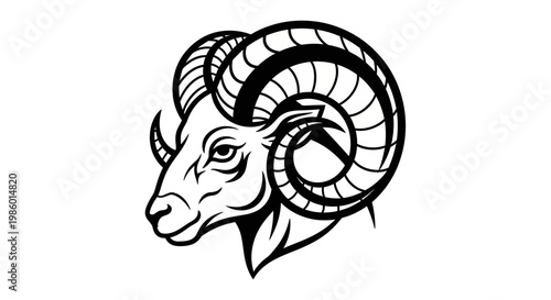 Stylized ram head with large curled horns.