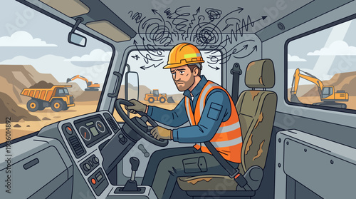 construction worker driving a truck.