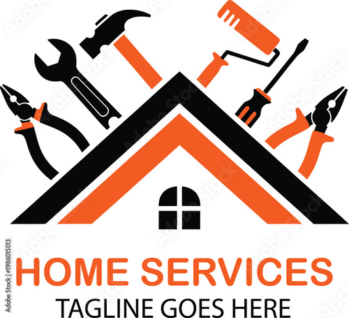 Home services tools house logo repair maintenance construction handyman design Vector Illustration