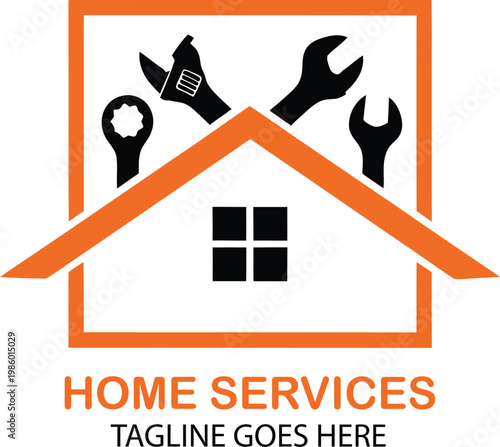 Home services logo house tools repair maintenance construction support design Vector Illustration