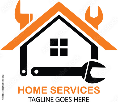 Home services logo wrench house repair maintenance construction support design Vector Illustration