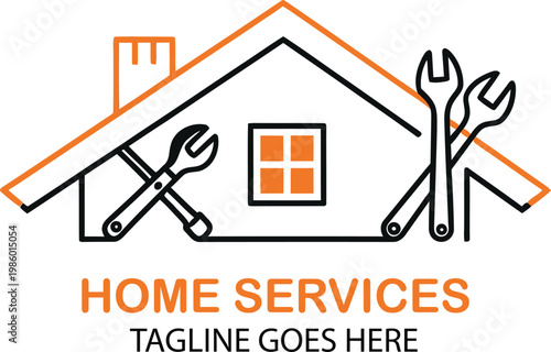 Home services house tools logo repair maintenance construction support design Vector Illustration