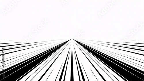 A black and white abstract illustration of converging lines