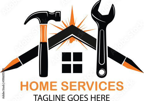 Home services logo hammer wrench house repair maintenance construction design Vector Illustration