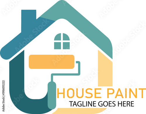 House paint logo roller home renovation repair service building construction design Vector Illustration