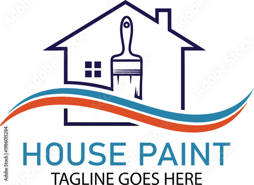 House paint logo roller home renovation repair service building icon design Vector Illustration