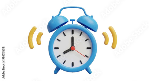 Vector illustration of blue 3d alarm clock ringing at 8 oclock on a transparent background