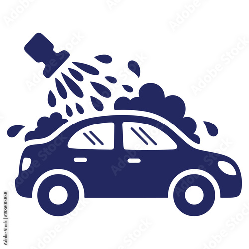 Car wash illustration showcasing cleanliness and vehicle maintenance depicting water and suds for promotional materials or website graphics
