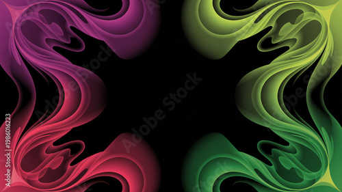 A vibrant abstract design featuring colorful swirling patterns on a black background