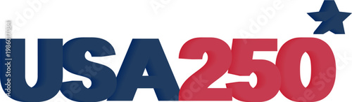 USA 250 logo with star on white background, Patriotic colors and text