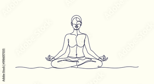Minimalist Continuous Line Drawing of a Woman Meditating in Lotus Pose for Wellness and Yoga Design