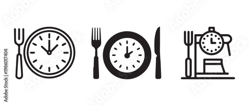 Intermittent Fasting and Meal Time Icons. for Diet Planning and Healthy Eating Schedule.