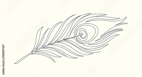Elegant continuous one line drawing of a peacock feather for minimalist wall art and logo design