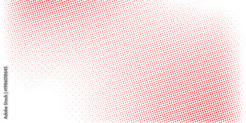 Red color halftone gradient texture. Vanishing cartoon polka dot background. Repeating dotted gradation pattern. Fading comic pop art overlay backdrop. Raster halftone effect wallpaper. Vector