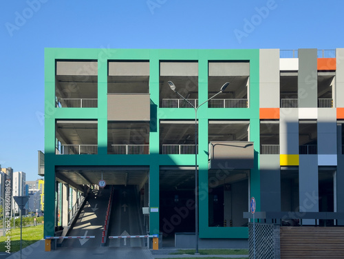 Принти на полотні Modern parking garage shows multilevel structure and vehicle ramp
